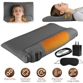 Neck Massager Pillow Ergonomic Massager Memory Foam Pillow with 3-Level Heating 3-Intensity Vibration 30Min Timer for Neck Back Shoulder Pain Rel