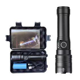Rechargeable Flashlight 50000 Lumens Long Range Super Bright USB C LED Flashlight Long Life 5 Modes Powerful Zoomable Flashlights For Emergency H (Option: Black)