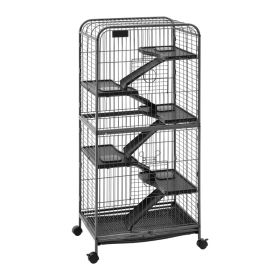 Metal Small Animal Cage 52.4"H 6-Tier Rolling Ferret Cage On Wheels, 1" Wire Spacing Large Cages With Ramps, Platform, Tray & Doors For Ferrets, (Option: Default)