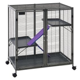 Metal Small Animal Cage 37.8"H 3-Tier Rolling Ferret Cage On Wheels, 0.55" Wire Spacing Large Cages With Ramps, Platform, Tray & Doors For Ferret (Option: Default)