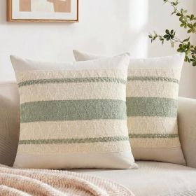 Boho Throw Pillow Covers 2 Pack, 14x14 Inch Sage Green Decorative Cushion Cases For Sofa, Couch, Bed And Bedroom Decor (Option: MULTI)