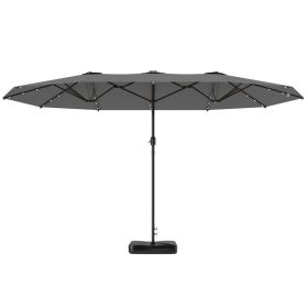 Garden Parasol 14.4ft Double-Sided Sun Umbrella With Base, Patio Parasol With LED Solar Lights, Gray (Option: Gray)