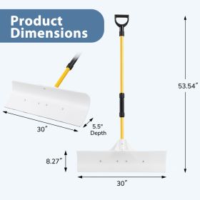Snow Pusher Shovel With Handle, Wide Plastic Snow Removal Tool For Driveway, Sidewalk, Walkway,White (Option: 30IN)