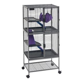 Metal Small Animal Cage 54.3"H 4-Tier Rolling Ferret Cage On Wheels, 0.55" Wire Spacing Large Cages With Hammock, Ramps, Tray & Doors For Ferret, (Option: Default)