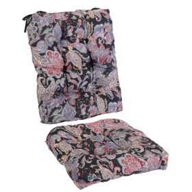 2Pcs Waterproof Rocking Chair Cushion Upper And Lower Back And Seat Sets With Non-Slip Ties Oxford Cloth Surface Polyester Filling Comfortable Fo (Option: BlackPinkLeaf)