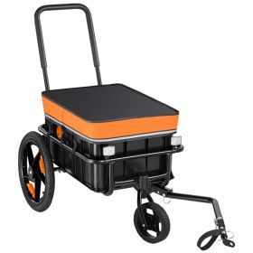 Bike Cargo Trailer 100 Lbs 2-in-1 Pushcart Heavy-Duty Bicycle Wagon, Cart With Waterproof Cover, 7 In & 16 In Wheels, Reflector, Carbon Steel Fra (Option: Default)