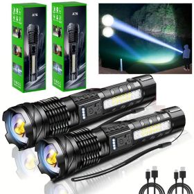 Rechargeable LED Flashlight Zoomable Tactical Torch Police Super Bright Work Light Lamp 3 Light USB Charging (Option: 2Pcs)