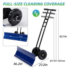 Adjustable Wheeled Snow Pusher, Q235 Carbon Steel Snow Removal Tool For Yard & Driveway (Option: Blue 36IN)